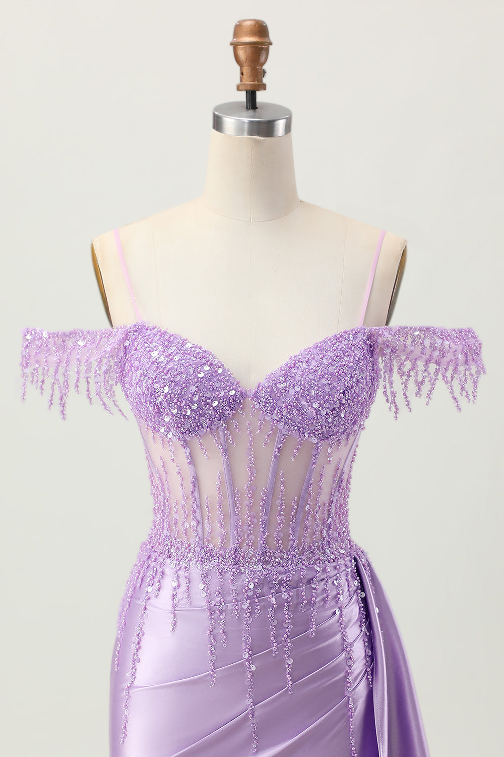 Lilac Sequins Cold Shoulder Beaded Corset Short Homecoming Dress