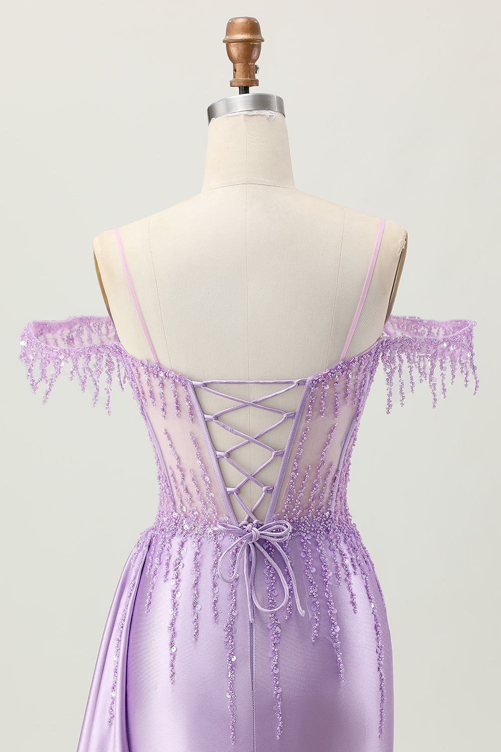 Lilac Sequins Cold Shoulder Beaded Corset Short Homecoming Dress