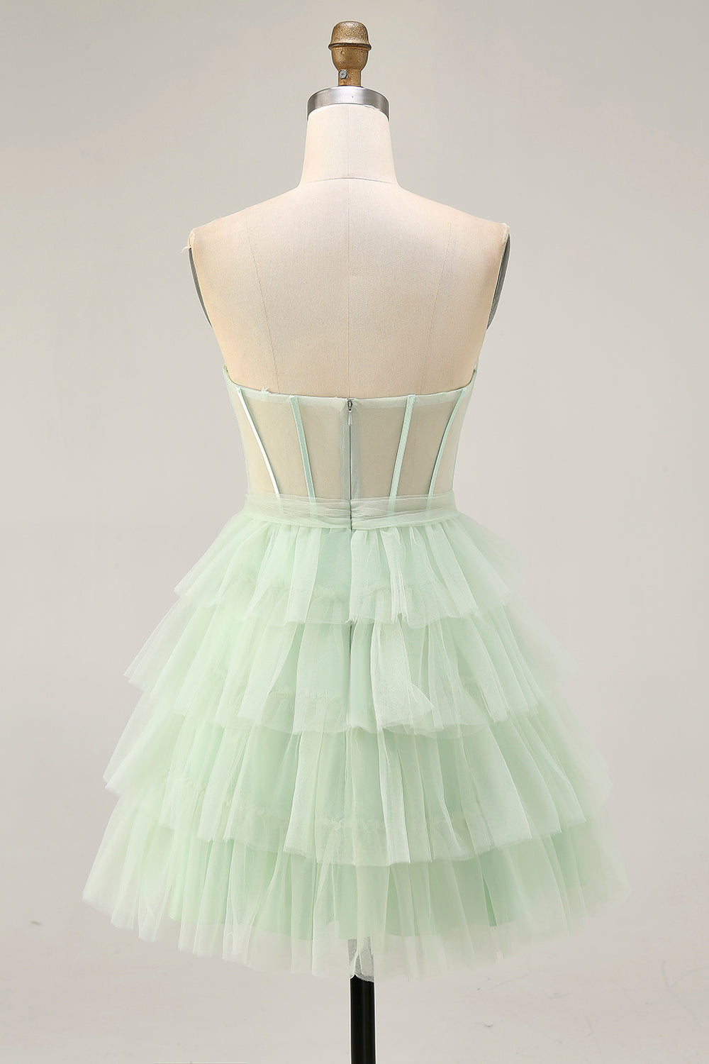 Strapless Light Green A Line Corset Short Homecoming Dress
