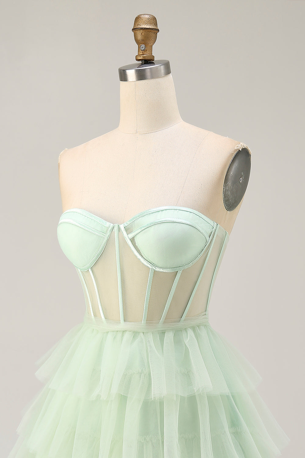 Strapless Light Green A Line Corset Short Homecoming Dress