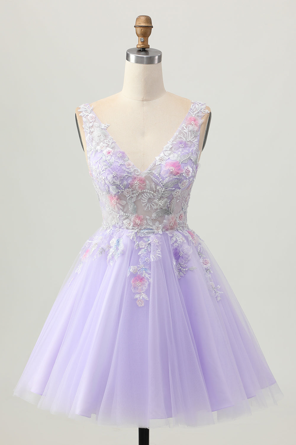 Beaded A Line Sequins Appliqued Lilac Short Homecoming Dress