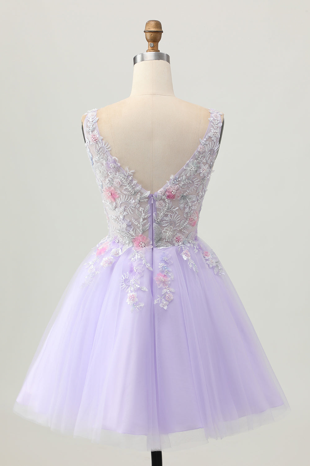 Beaded A Line Sequins Appliqued Lilac Short Homecoming Dress