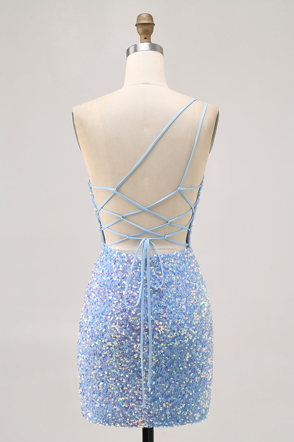 Sparkly Blue One Shoulder Short Homecoming Dress with Slit