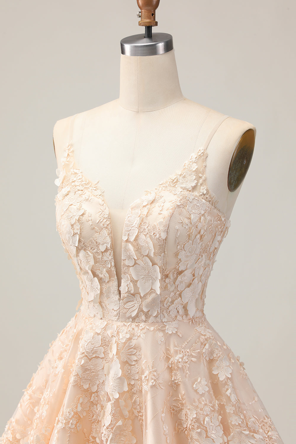 Apricot A Line Spaghetti Straps Floral Short Homecoming Dress with Appliques