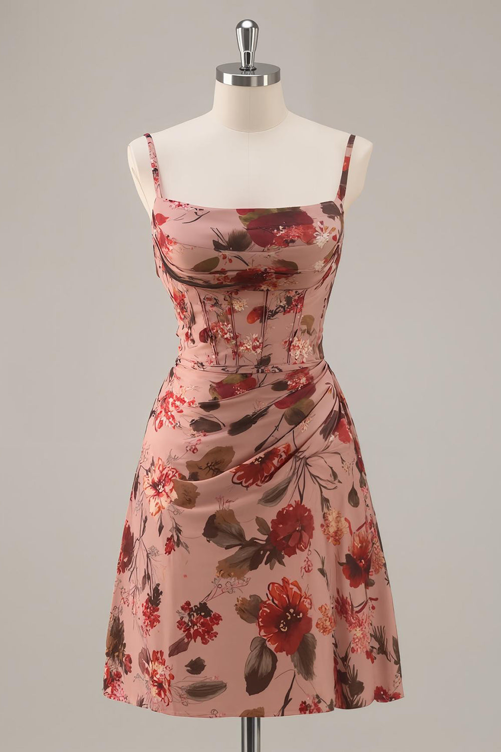 Printed A Line Dusty Rose Corset Homecoming Dress