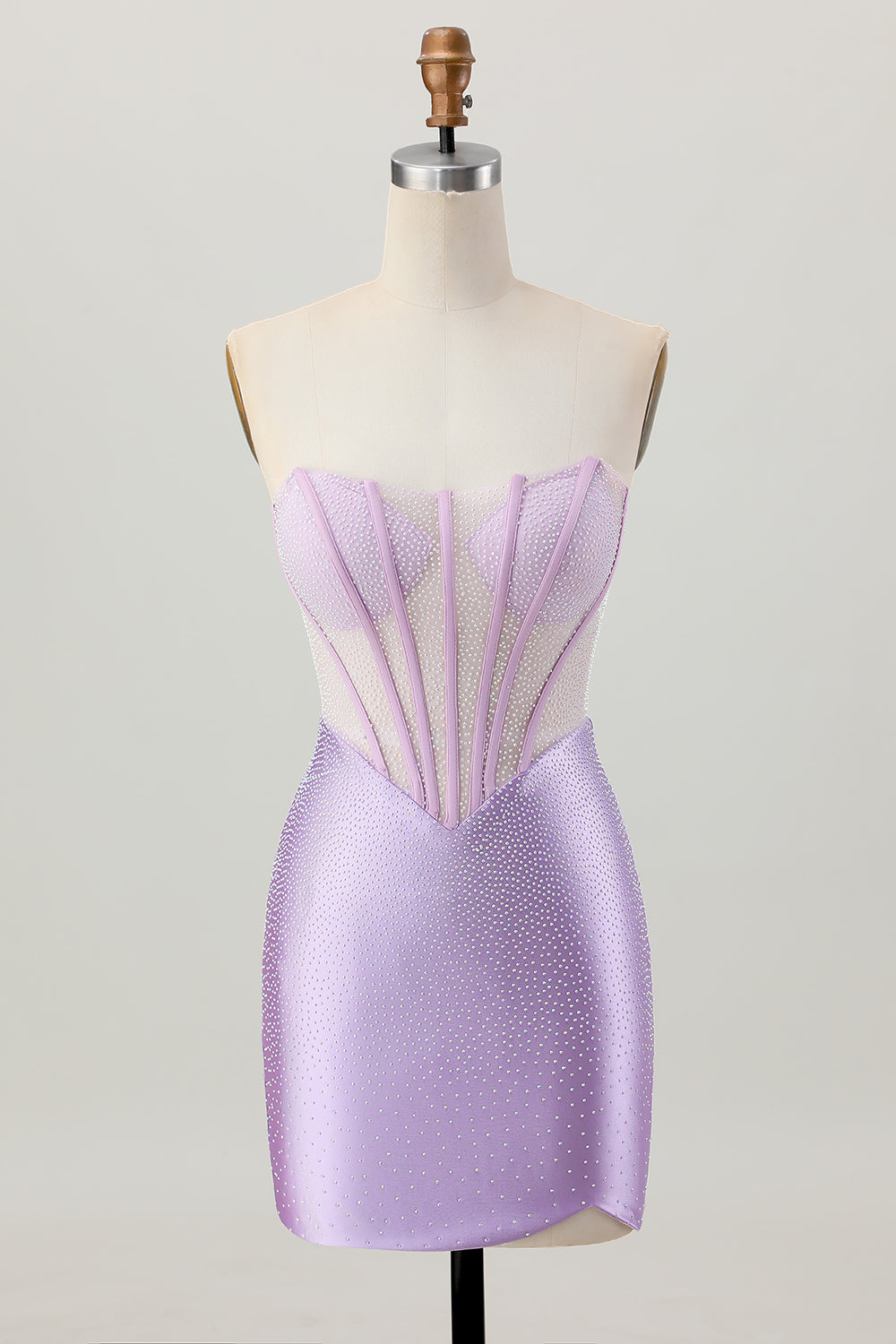 Lilac Beaded Strapless Corset Short Satin Homecoming Dress