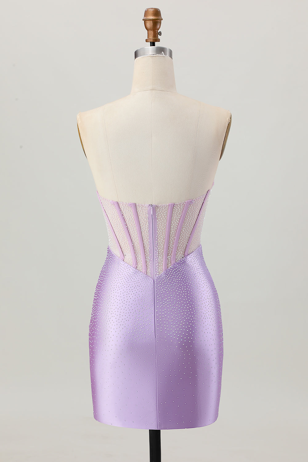 Lilac Beaded Strapless Corset Short Satin Homecoming Dress