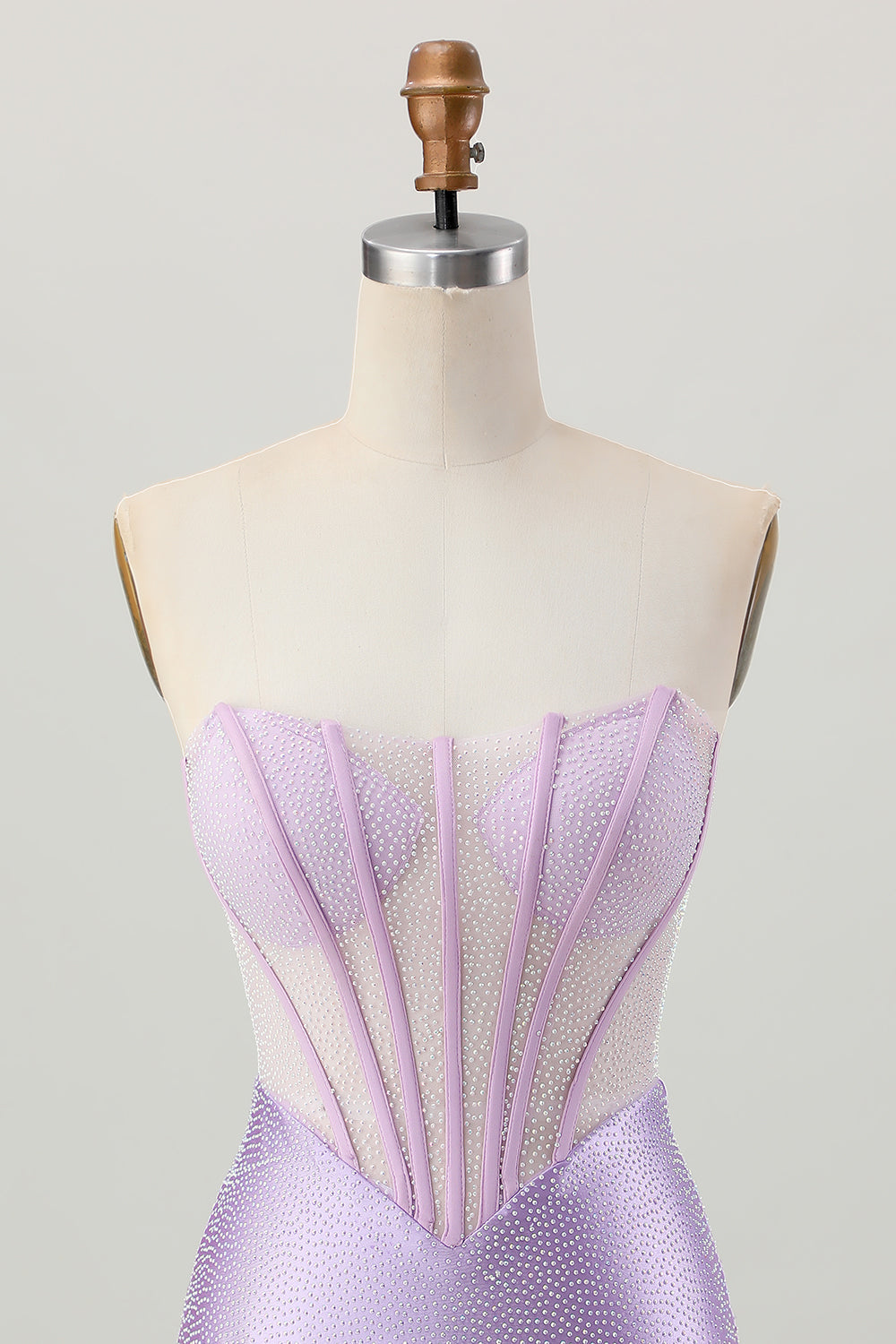 Lilac Beaded Strapless Corset Short Satin Homecoming Dress