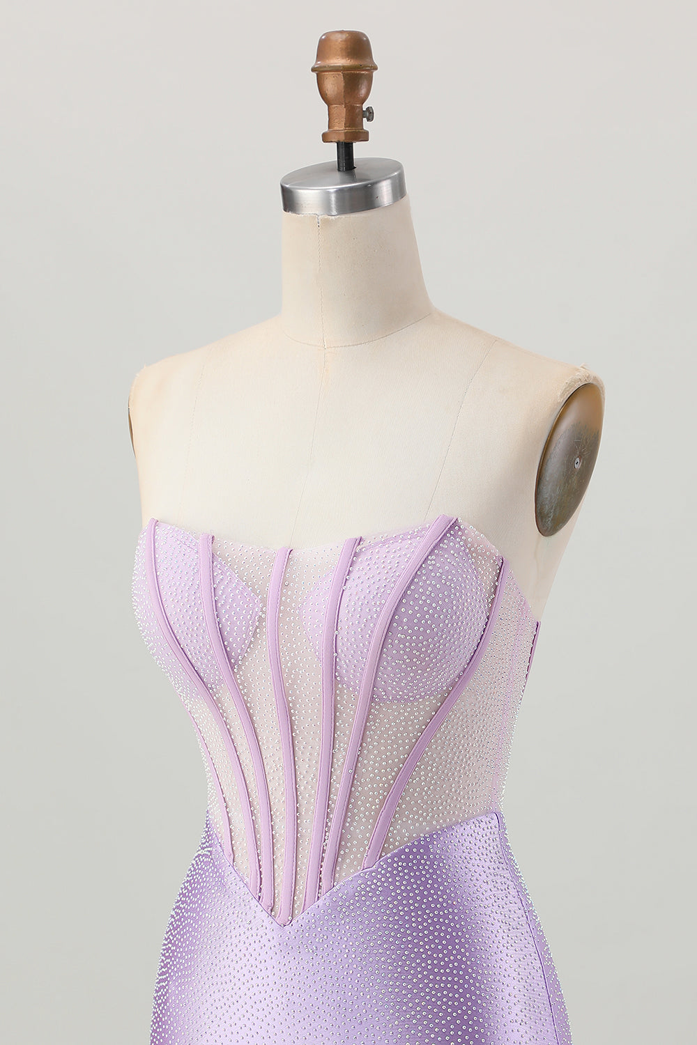 Lilac Beaded Strapless Corset Short Satin Homecoming Dress