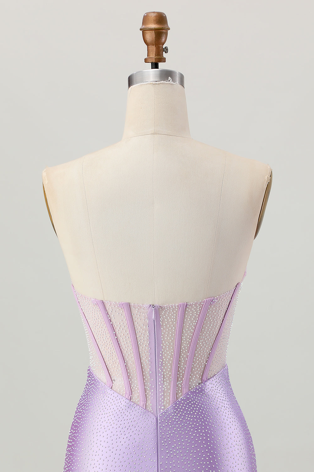 Lilac Beaded Strapless Corset Short Satin Homecoming Dress