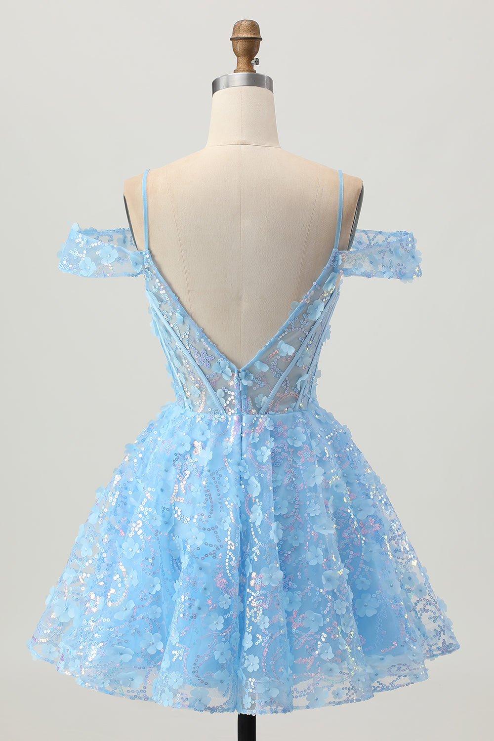 Cold Shoulder Blue A Line Short Sequins Homecoming Dress