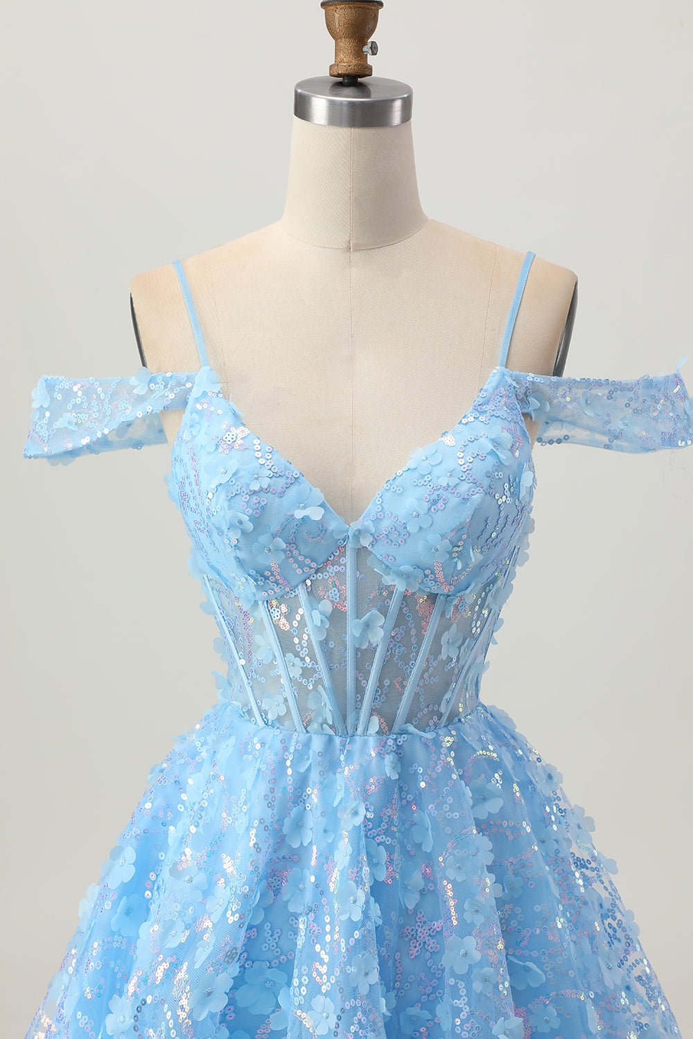 Cold Shoulder Blue A Line Short Sequins Homecoming Dress
