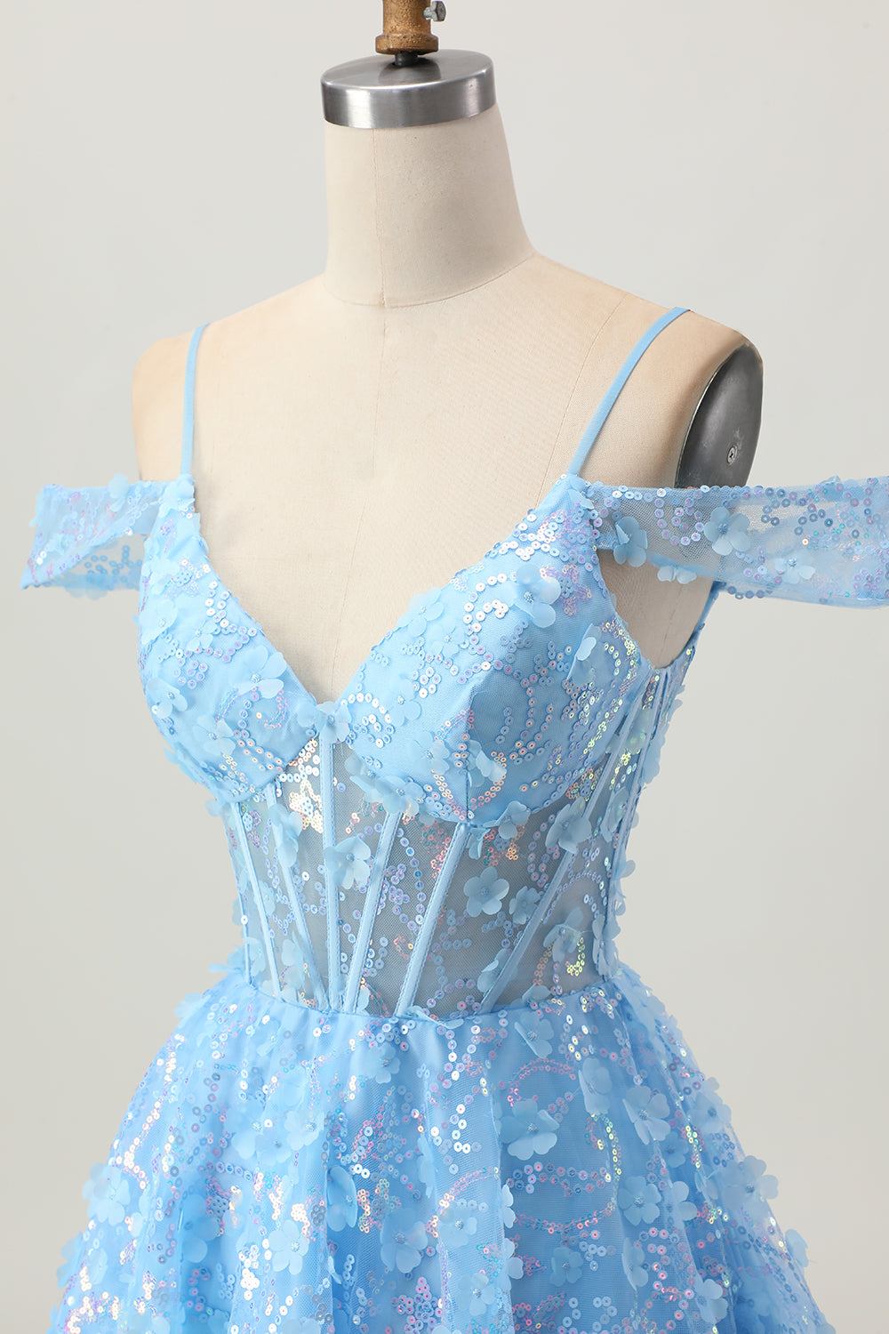 Cold Shoulder Blue A Line Short Sequins Homecoming Dress