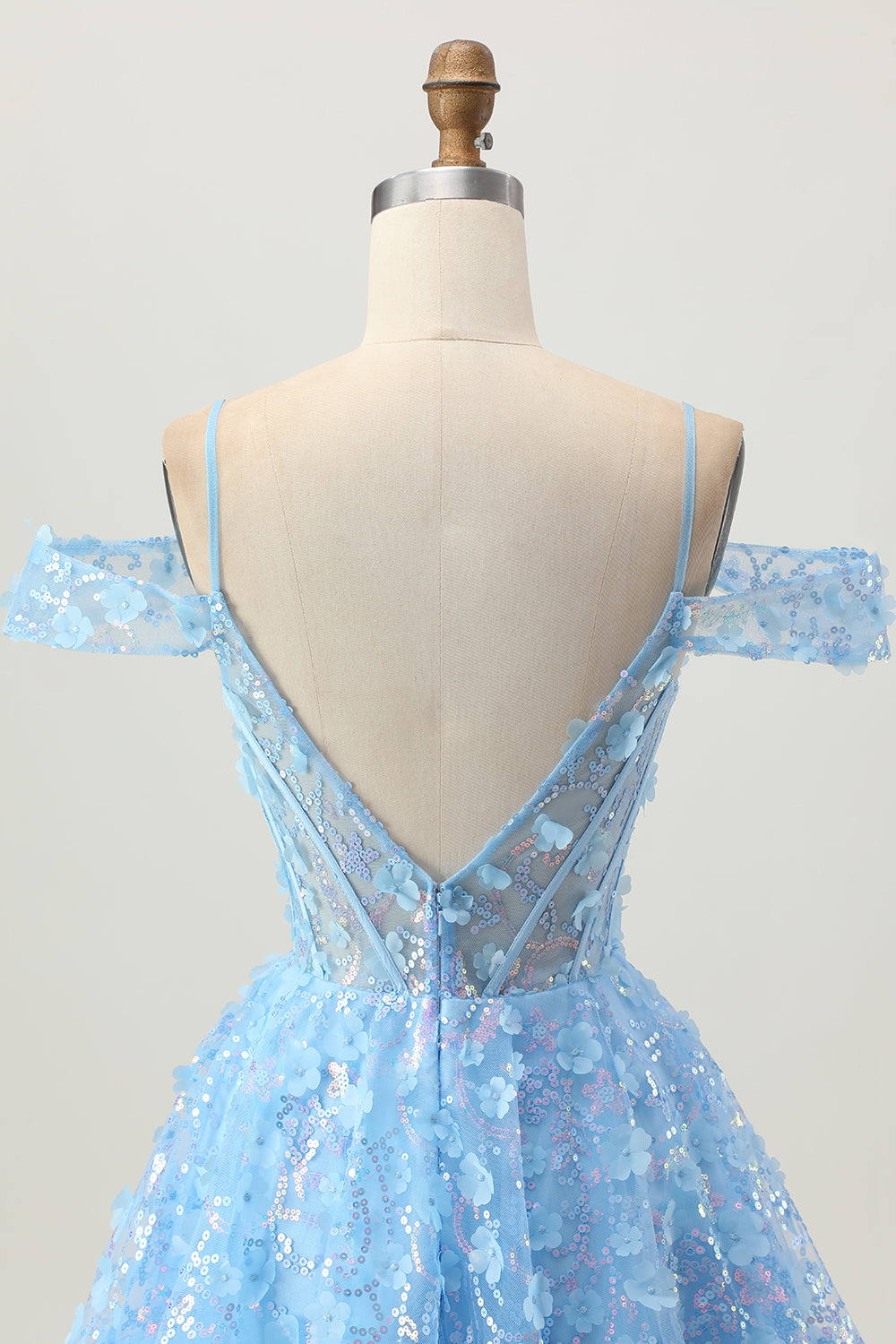 Cold Shoulder Blue A Line Short Sequins Homecoming Dress