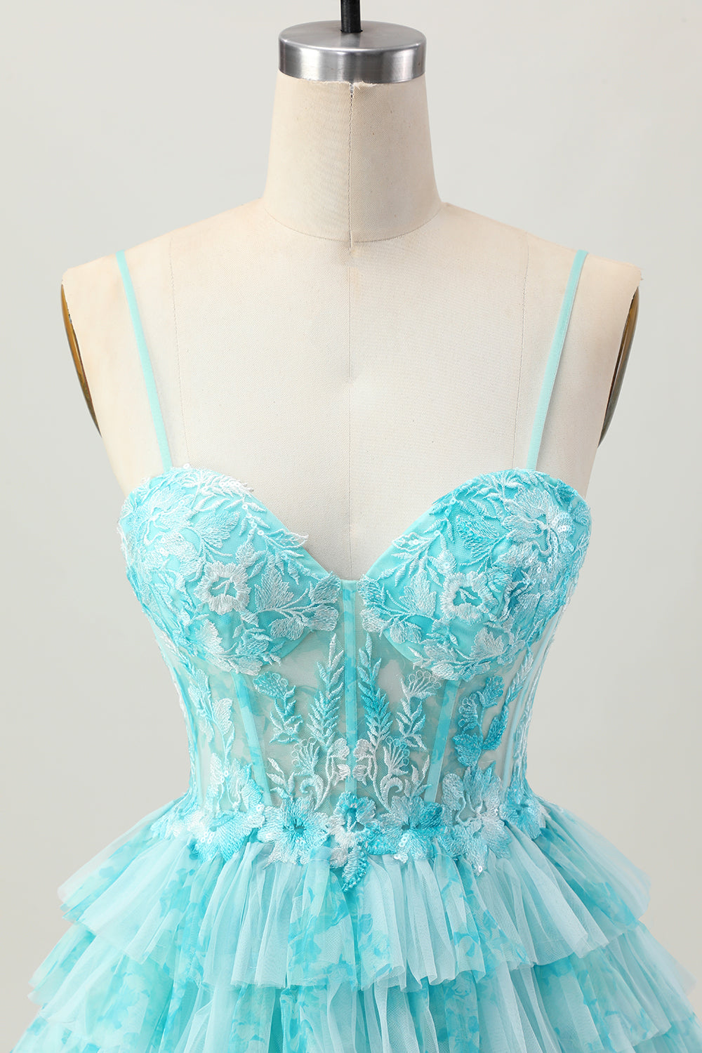 Tiered Blue Green Printed A Line Short Homecoming Dress