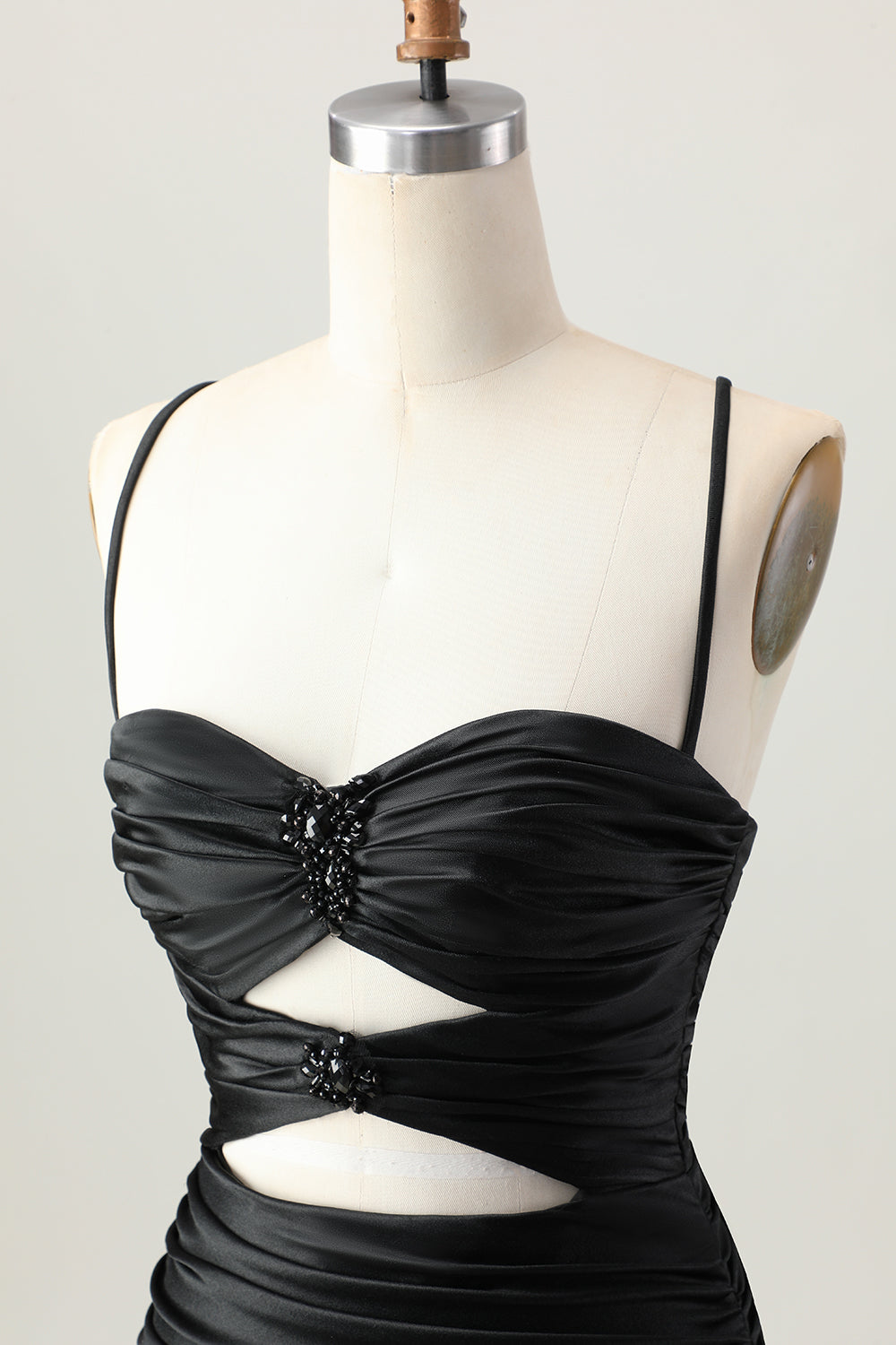 Black Spaghetti Straps Ruched Tight Short Cut Out Homecoming Dress