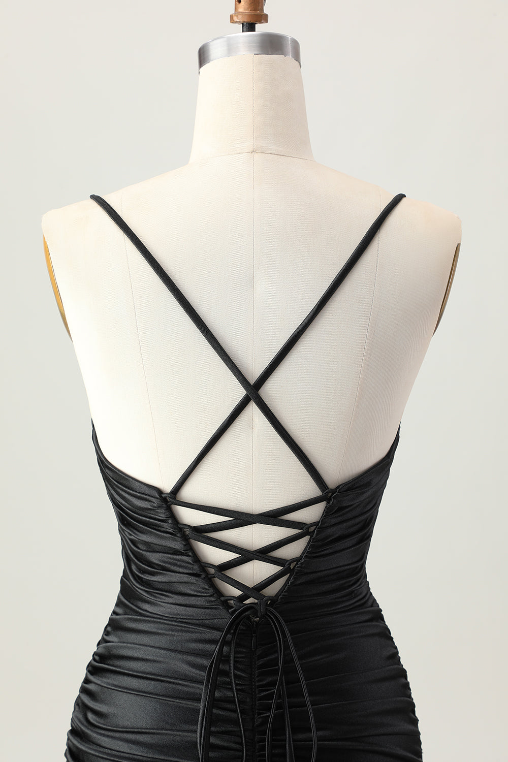 Black Spaghetti Straps Ruched Tight Short Cut Out Homecoming Dress