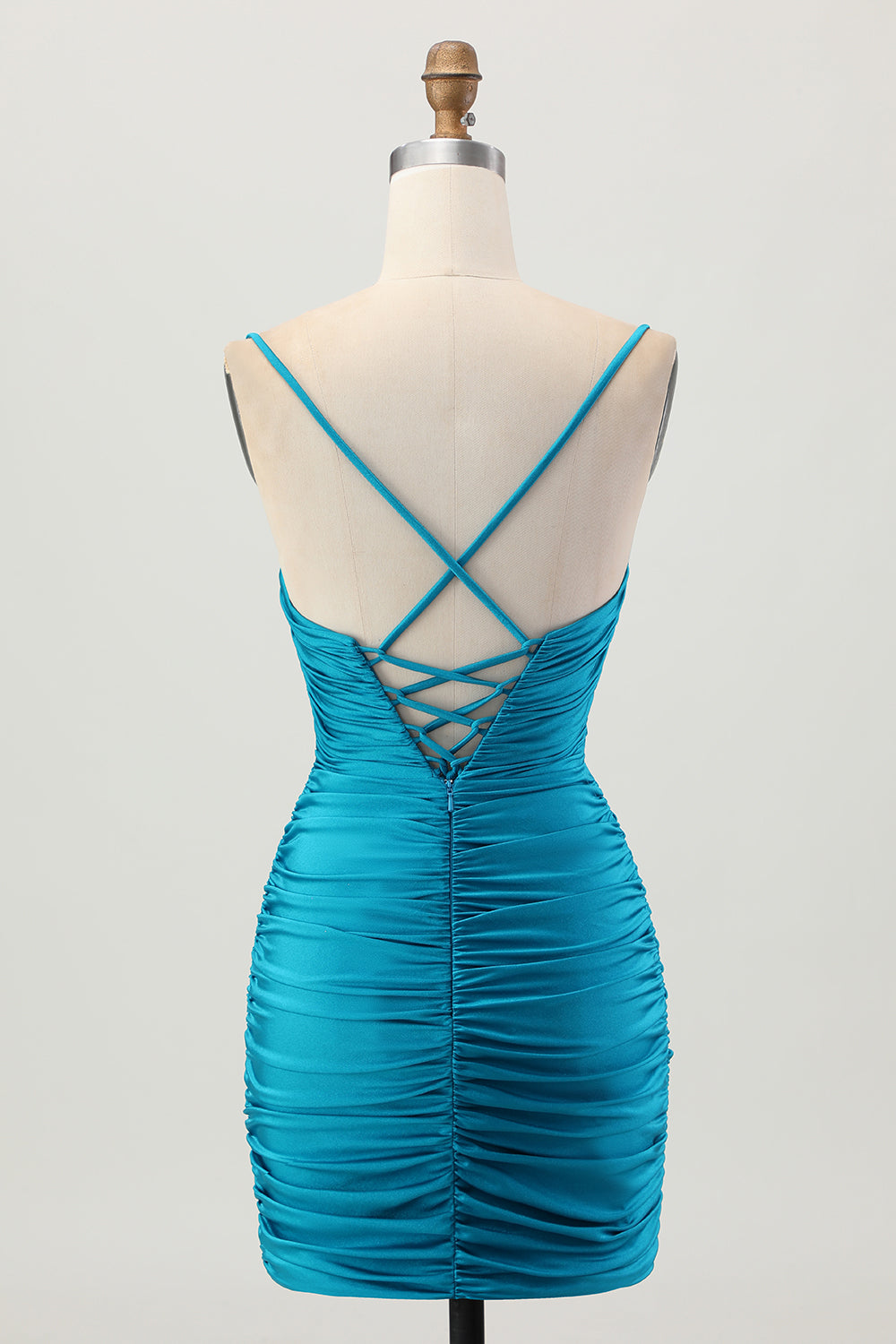 Black Spaghetti Straps Ruched Tight Short Cut Out Homecoming Dress