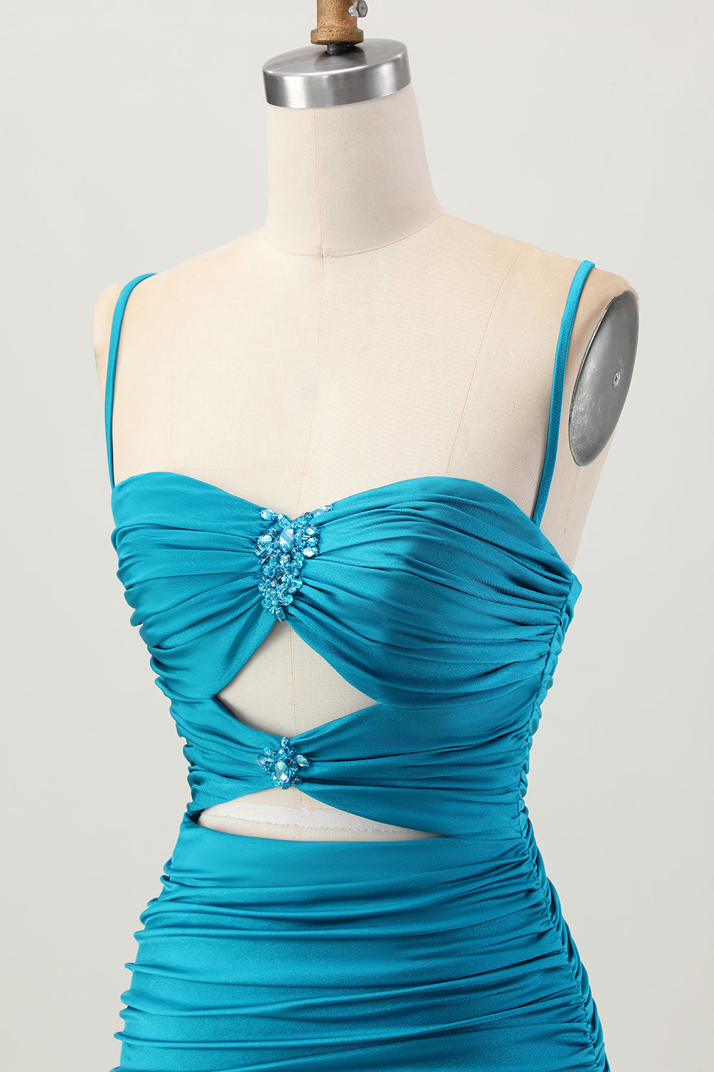 Black Spaghetti Straps Ruched Tight Short Cut Out Homecoming Dress