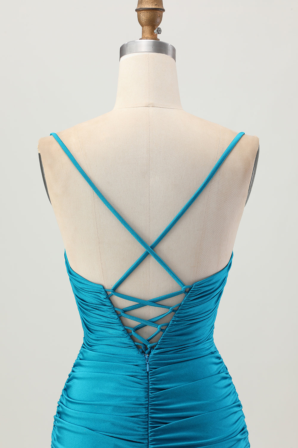 Black Spaghetti Straps Ruched Tight Short Cut Out Homecoming Dress