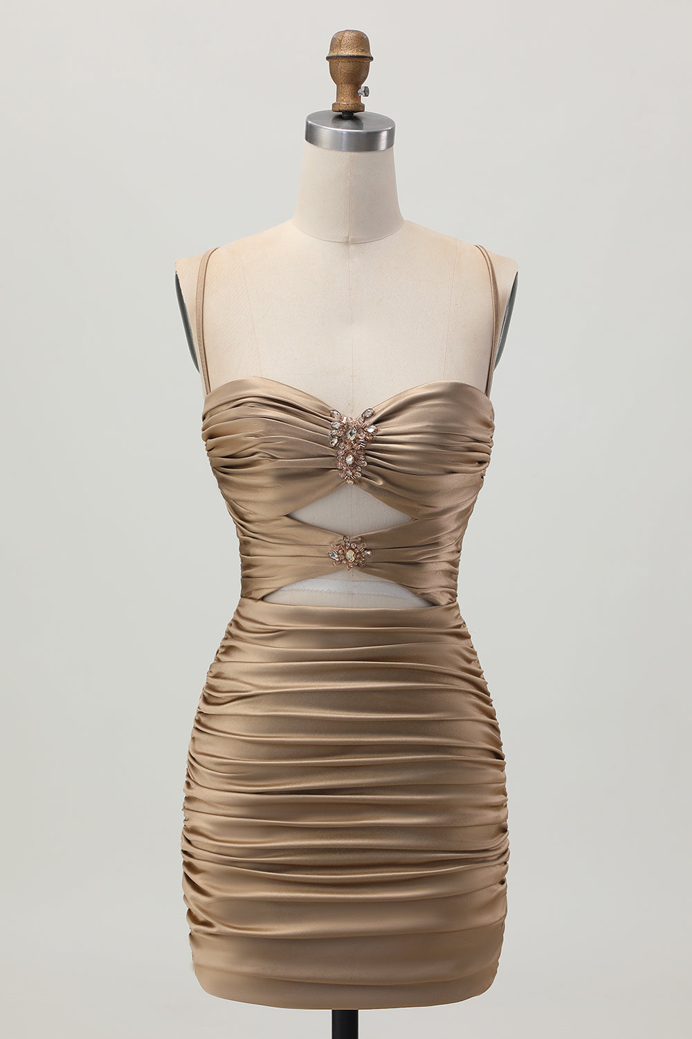 Black Spaghetti Straps Ruched Tight Short Cut Out Homecoming Dress