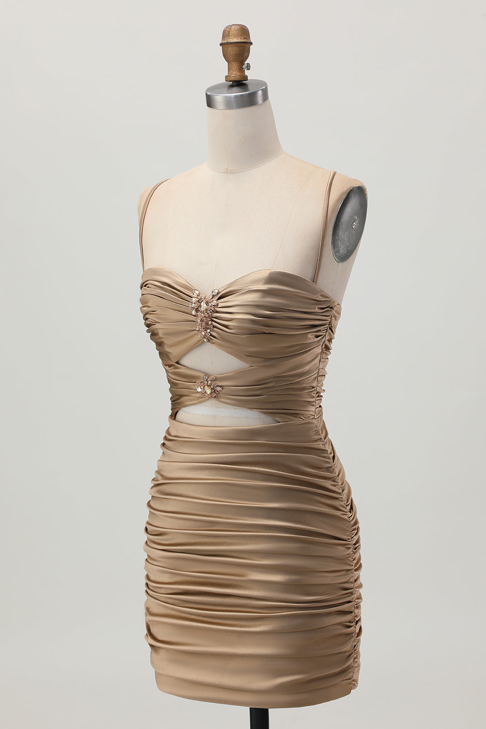 Black Spaghetti Straps Ruched Tight Short Cut Out Homecoming Dress