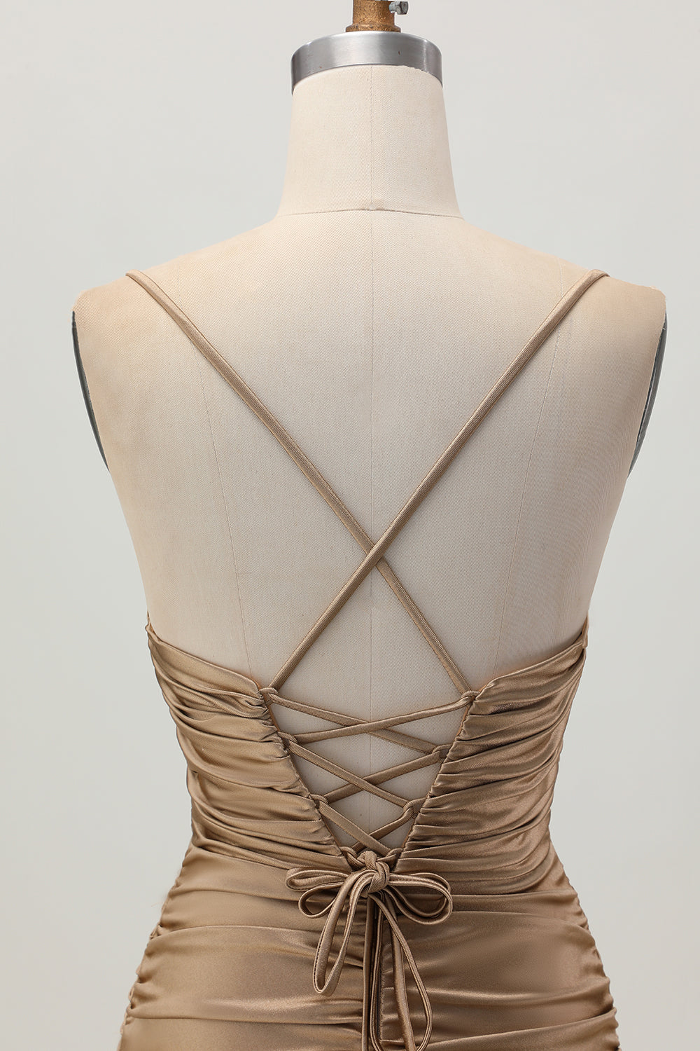 Dark Khaki Spaghetti Straps Ruched Cut Out Tight Homecoming Dress
