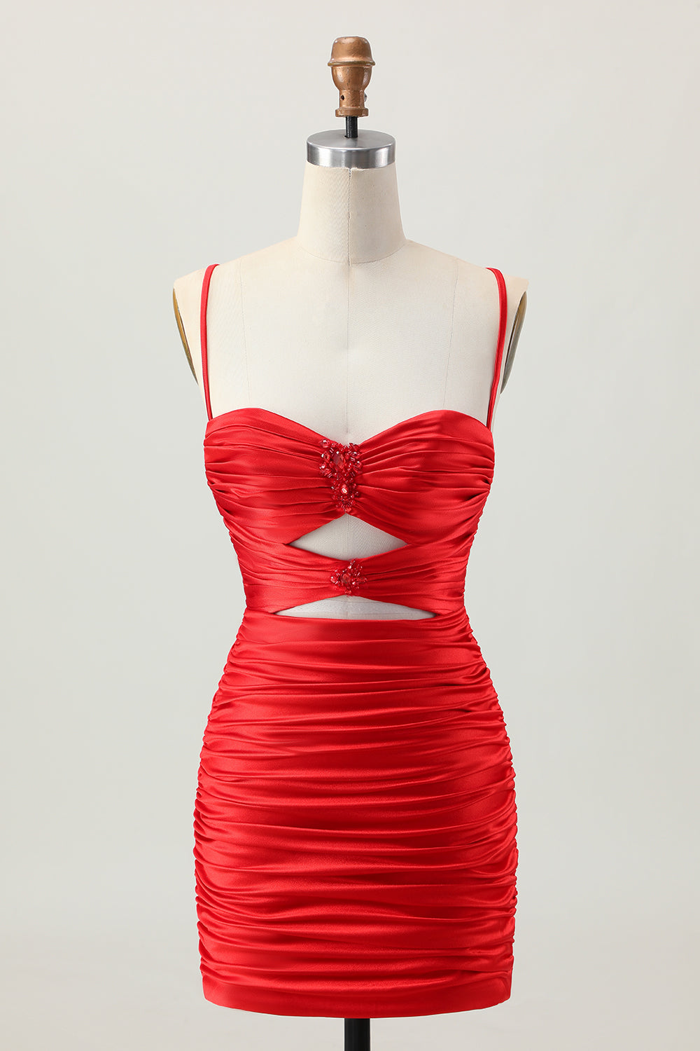 Black Spaghetti Straps Ruched Tight Short Cut Out Homecoming Dress