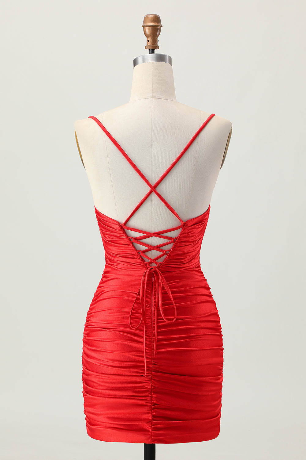 Dark Khaki Spaghetti Straps Ruched Cut Out Tight Homecoming Dress
