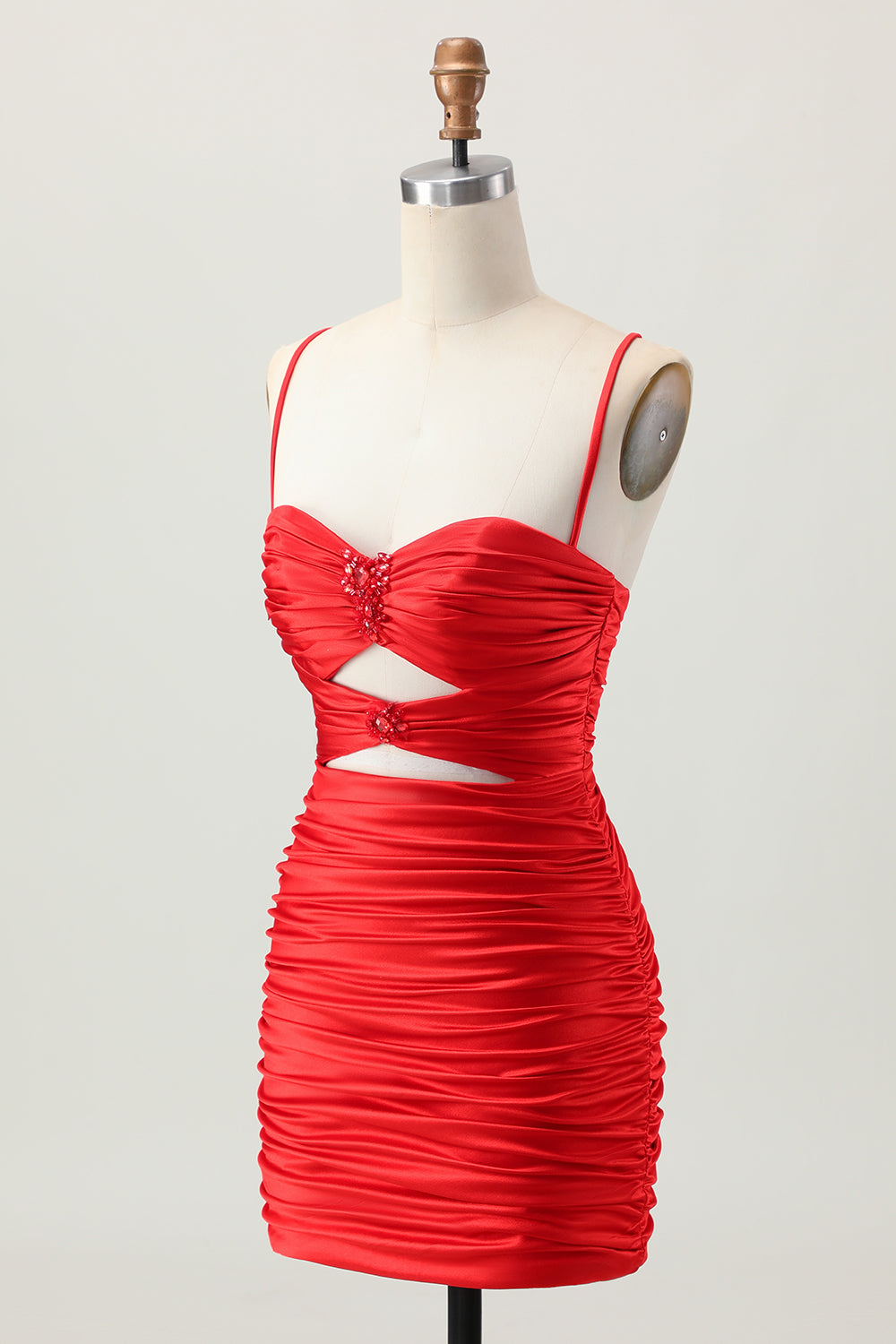 Black Spaghetti Straps Ruched Tight Short Cut Out Homecoming Dress