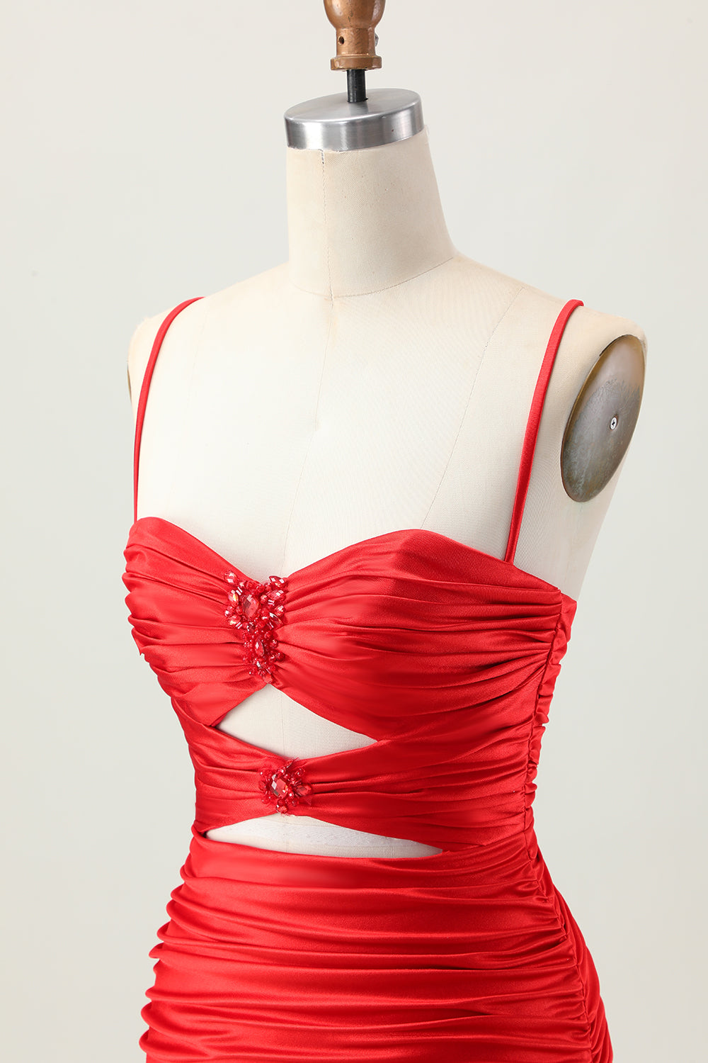 Dark Khaki Spaghetti Straps Ruched Cut Out Tight Homecoming Dress