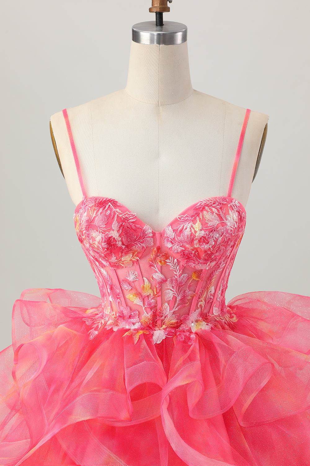 Red Printed Appliqued Corset A Line Homecoming Dress with Ruffles