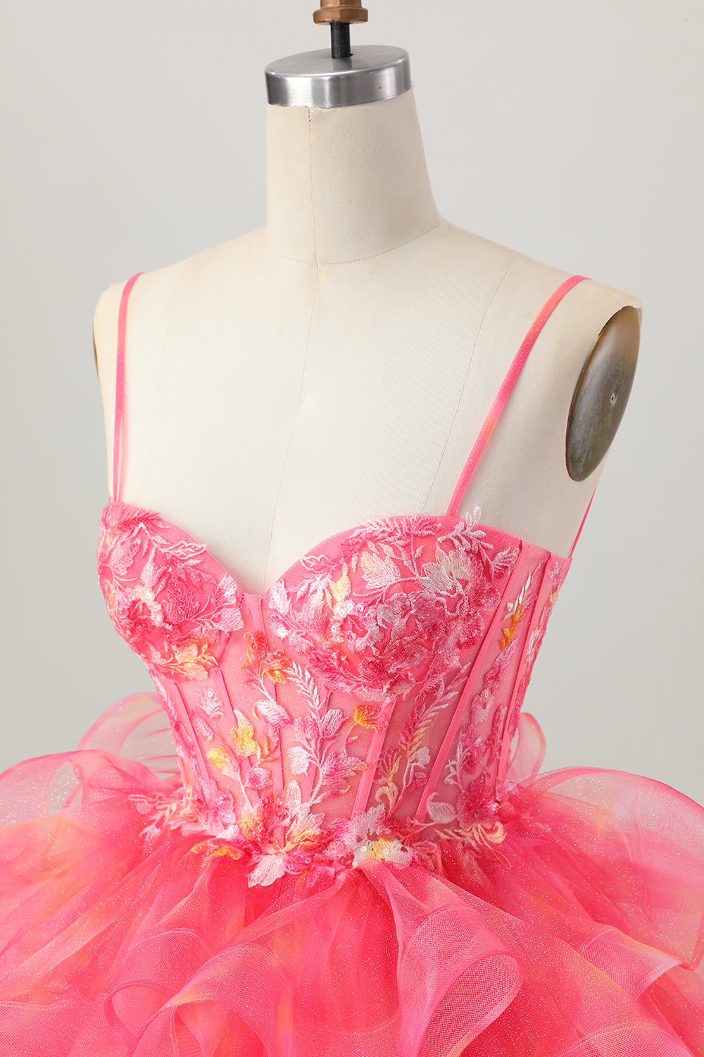 Red Printed Appliqued Corset A Line Homecoming Dress with Ruffles