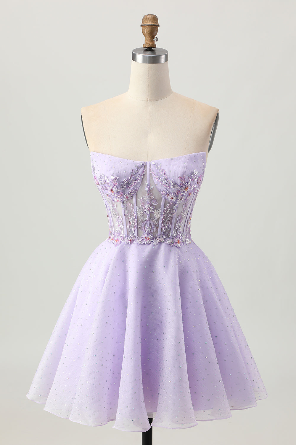 Sparkly Beaded A Line Lilac Sequins Short Homecoming Dress