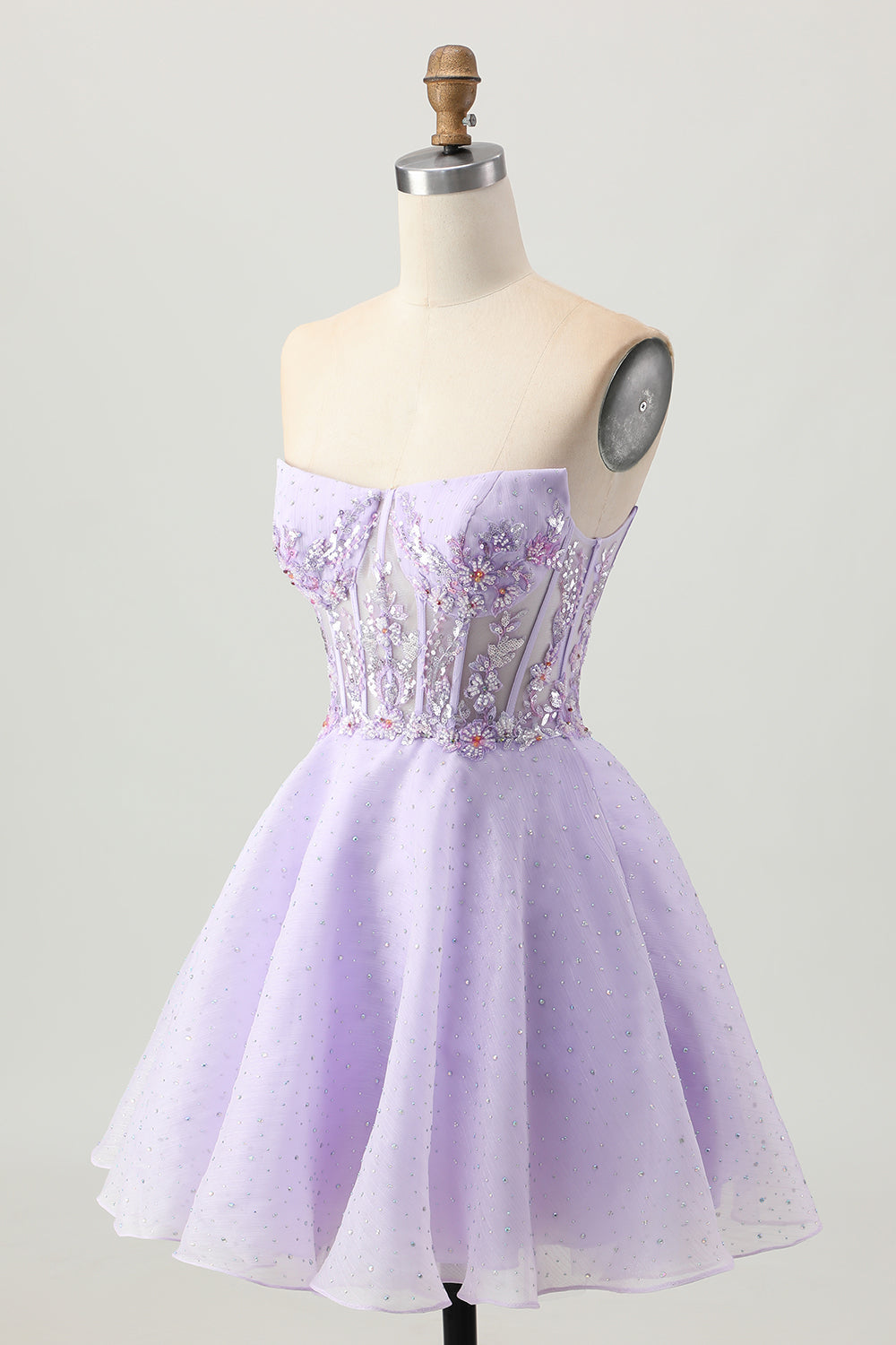 Sparkly Beaded A Line Lilac Sequins Short Homecoming Dress
