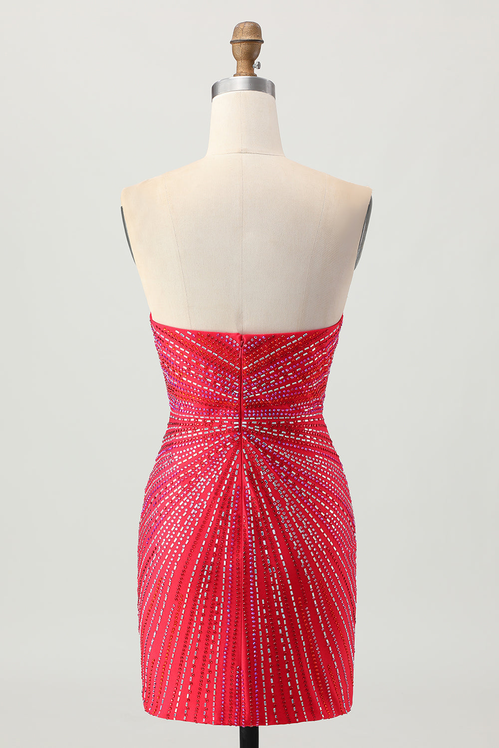 Sparkly Red Beaded Short Tight Homecoming Dress with Slit