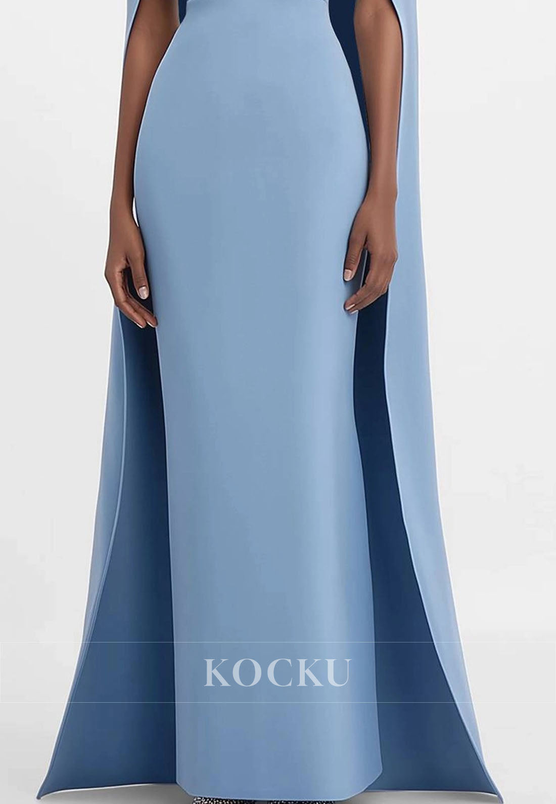 Elegant Strapless Beaded Cape Maxi Sheath Satin Wedding Guest Dress