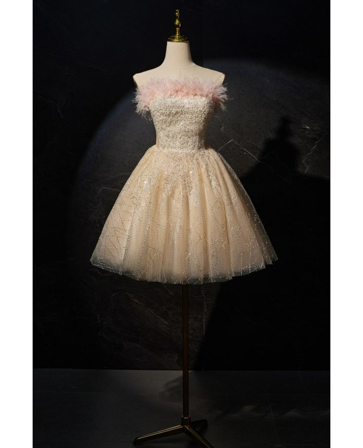 Pretty Champagne Sequin Tulle Short Birthday Outfits  6th Grade Homecoming Dress S637