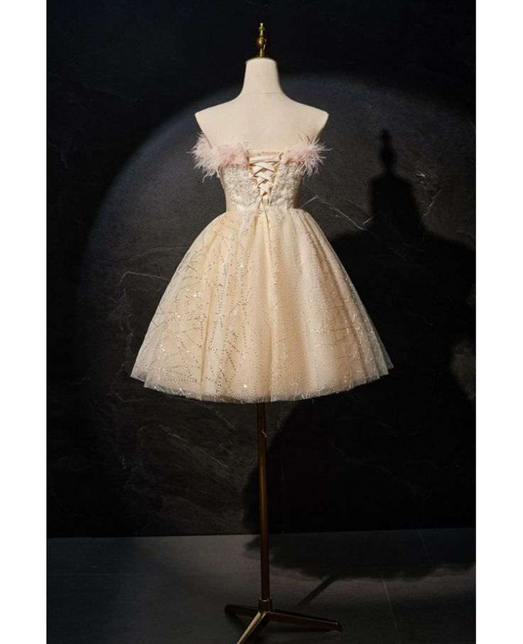 Pretty Champagne Sequin Tulle Short Birthday Outfits  6th Grade Homecoming Dress S637