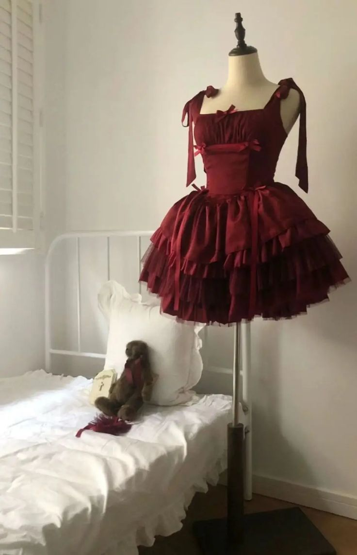 Vintage Burgundy Tulle Layered Bow Mini Birthday Outfits A Line Homecoming Dress S267
