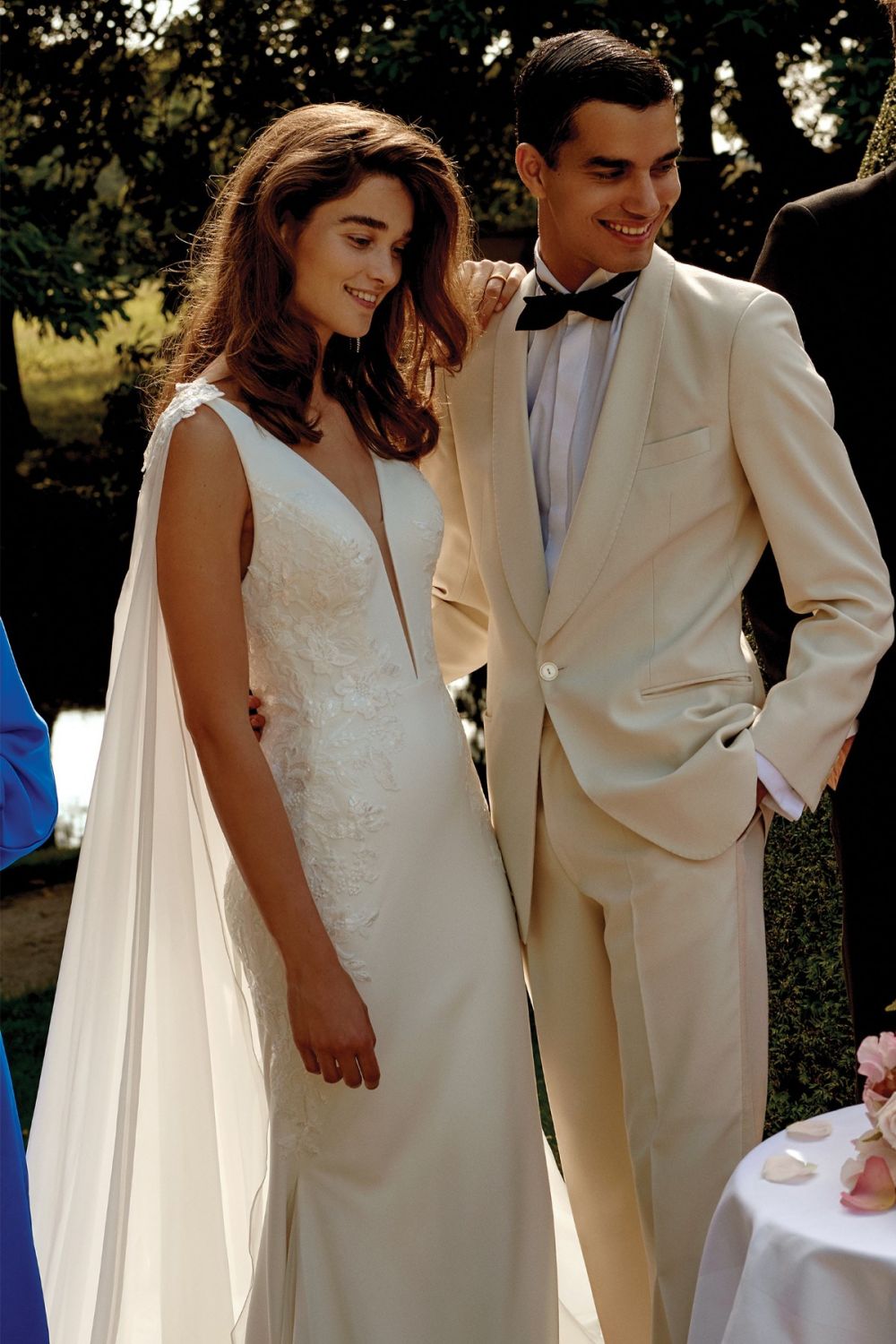 Elegant Mermaid Deep V Neck White Long Bridal Dress with Open Back