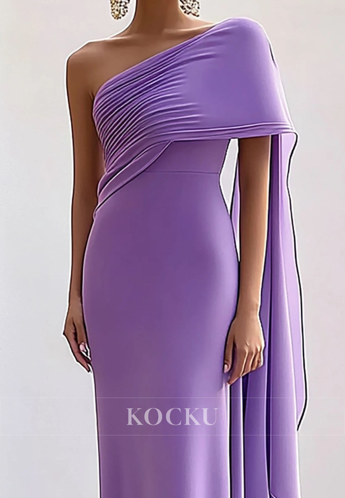 Tahiti One Shoulder Sleeveless Sheath Chiffon Long Wedding Guest Dress Formal Gowns