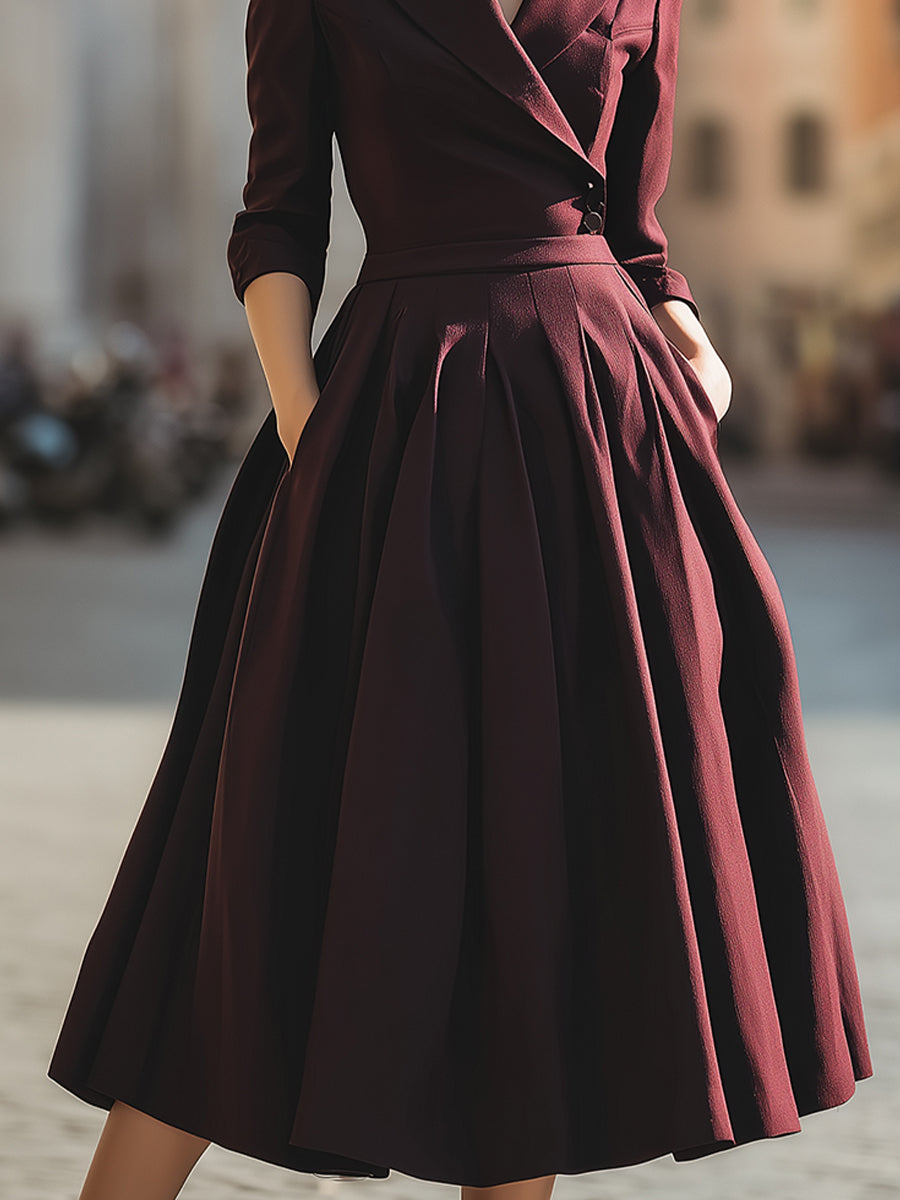 Vintage Plain Midi Coat Dress