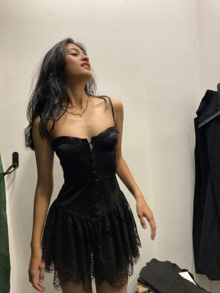 Sexy Black Spaghetti Straps Satin Lace A Line Short Prom Dress Formal Homecoming Dress D093