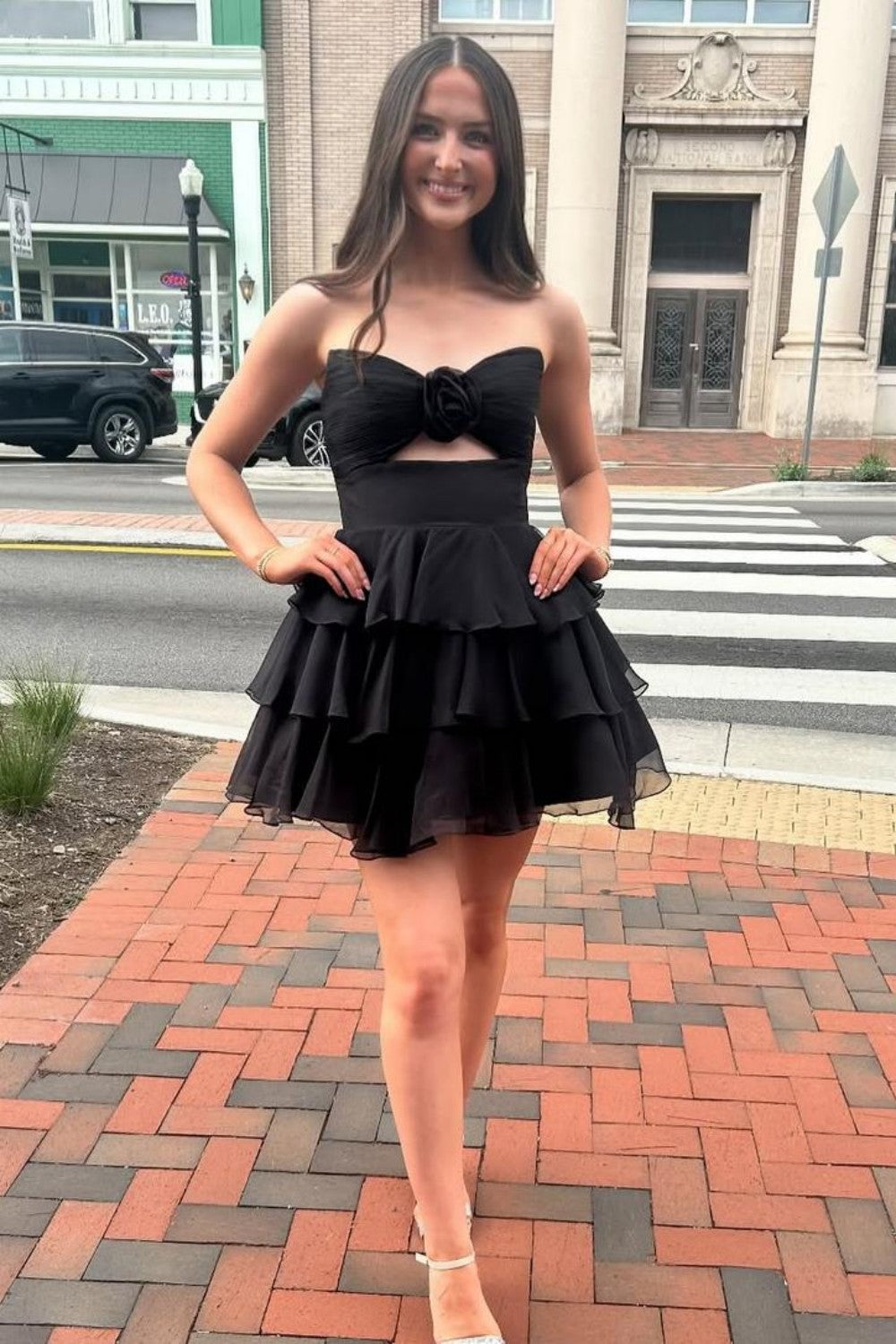 Well-made A Line Sweetheart Navy Blue Short Homecoming Dress with Ruffles Keyhole