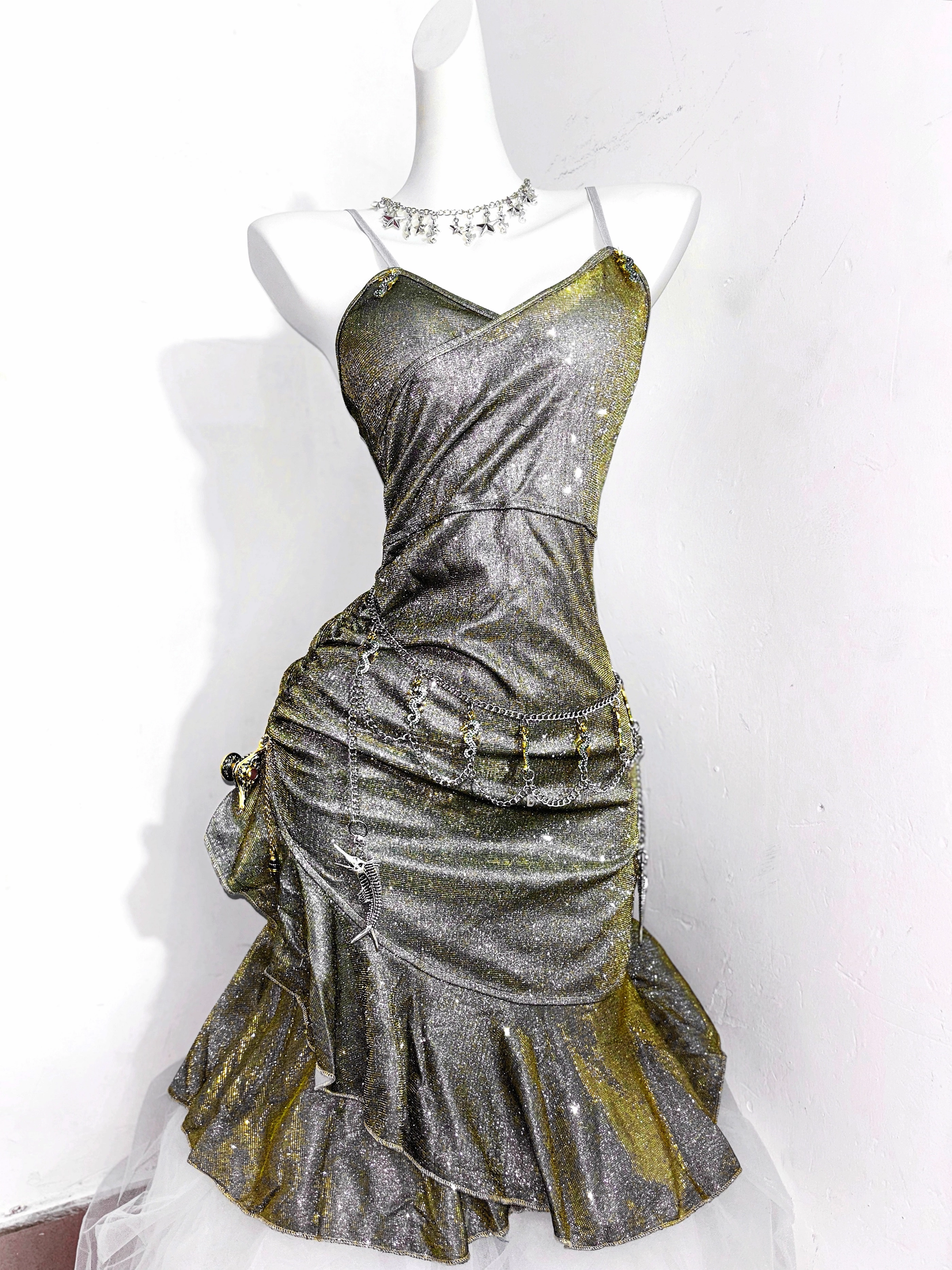 Vintage Green Spaghetti Straps Ruffle Short Homecoming Dress Birthday Outfits S609