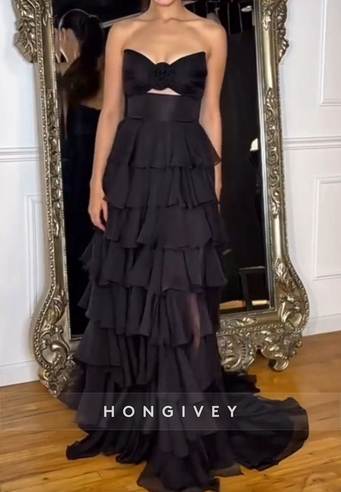 A-Line High Low  Floral Embossed Sweetheart Holiday Prom  Dresses