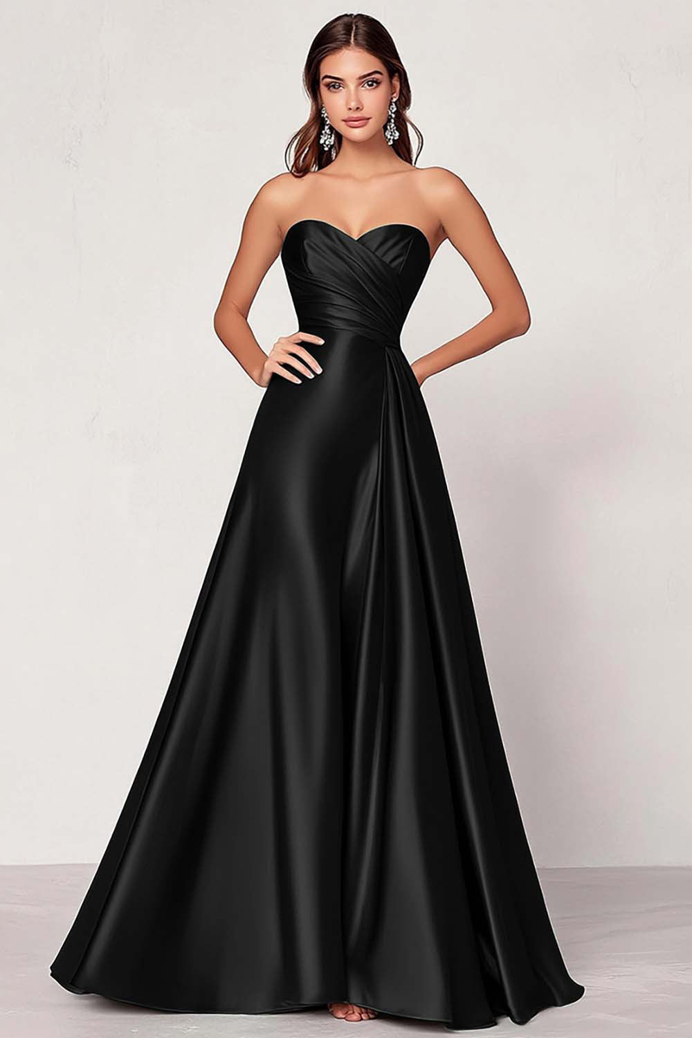 Dark Green A Line Satin Sweetheart Long Prom Dress