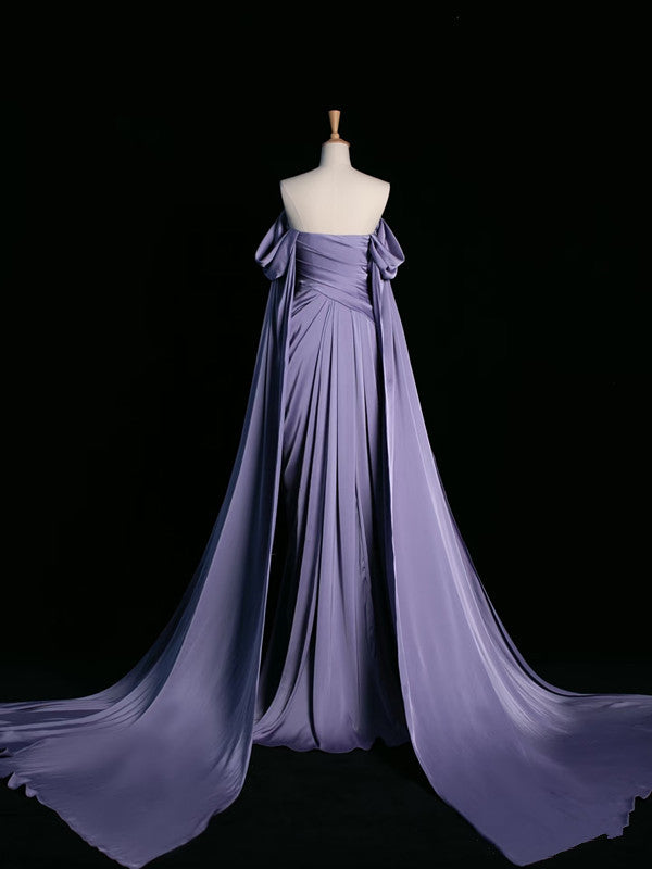 Vintage A Line Off The Shoulder Satin Prom Dresses Long Evening Gown Formal Party Dress SD2199