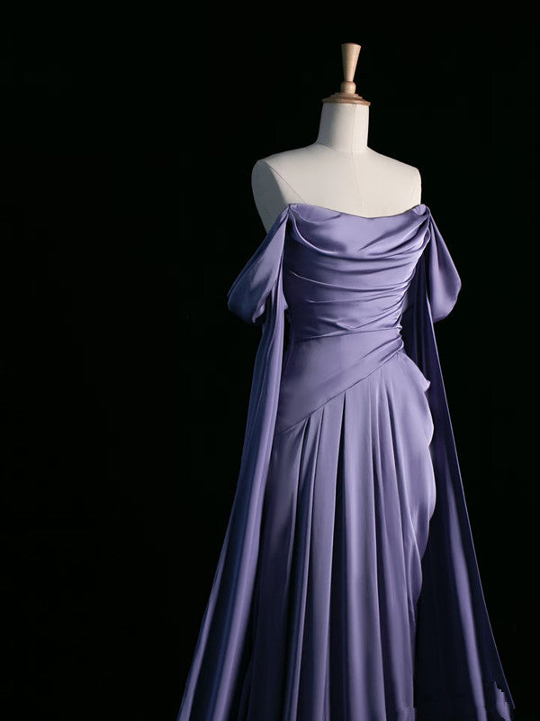 Vintage A Line Off The Shoulder Satin Prom Dresses Long Evening Gown Formal Party Dress SD2199